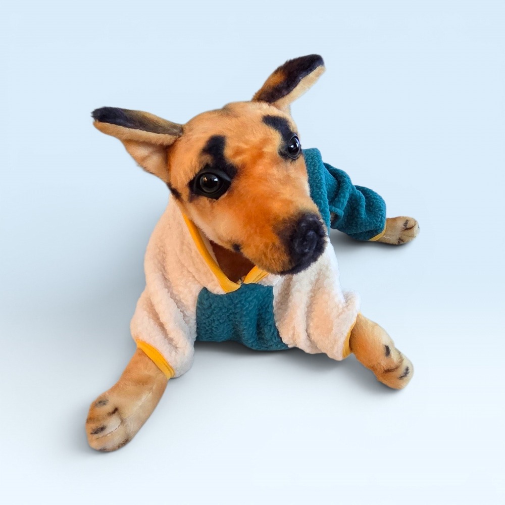 Two Tone Sherpa Fleece Dog Pajamas Teal Cream Pet Onesie with D-Ring Size Small - Picture 9 of 9